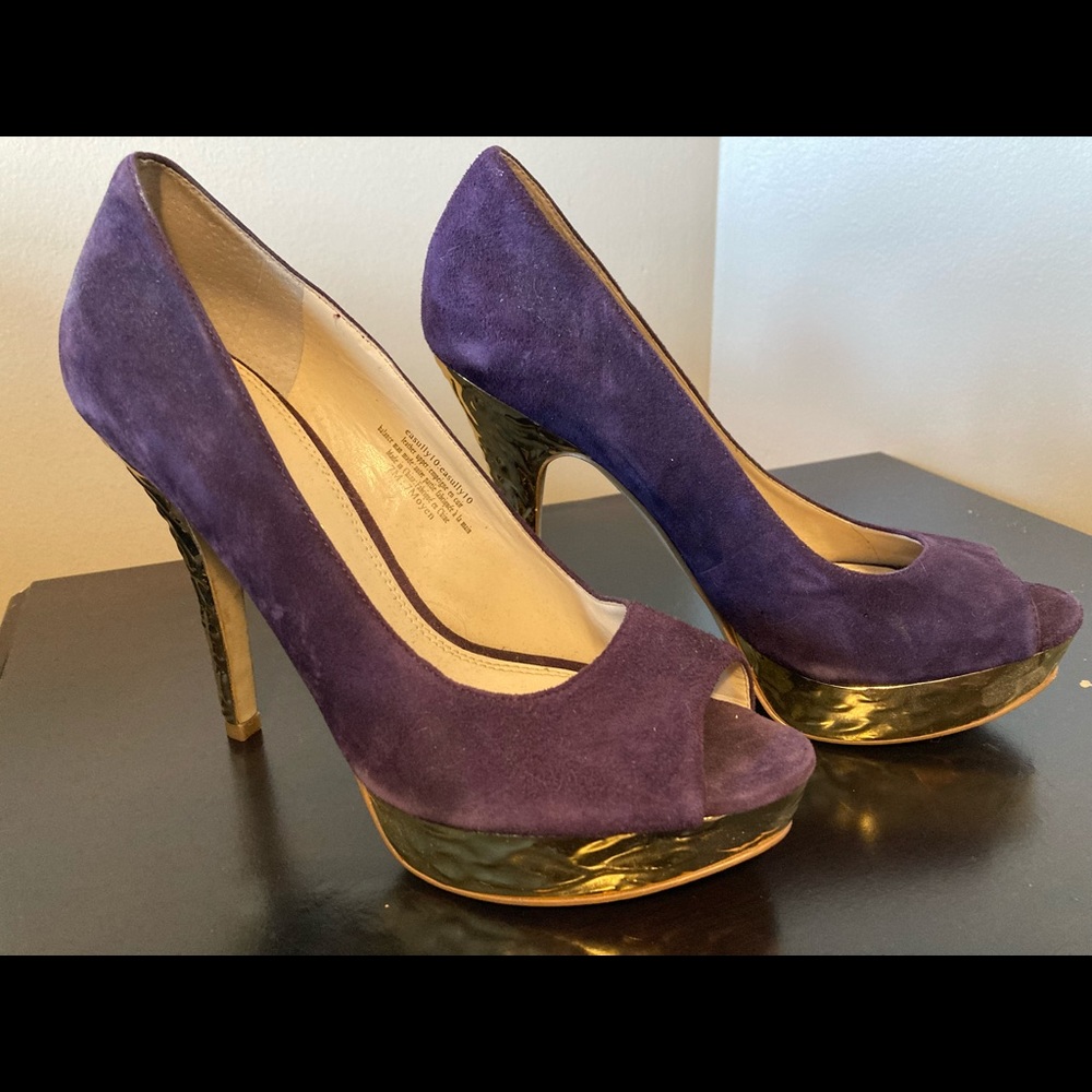 Enzo Angiolini Purple and Gold Platform Heels